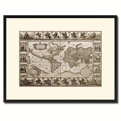 World Vintage Sepia Map Canvas Print, Picture Frame Gifts Home Decor Wall Art Decoration