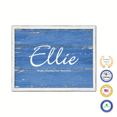 Ellie Name Plate White Wash Wood Frame Canvas Print Boutique Cottage Decor Shabby Chic