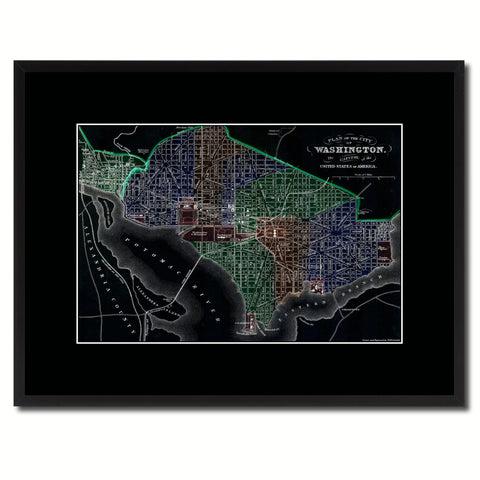 Washington DC Vintage Vivid Color Map Canvas Print, Picture Frame Home Decor Wall Art Office Decoration Gift Ideas