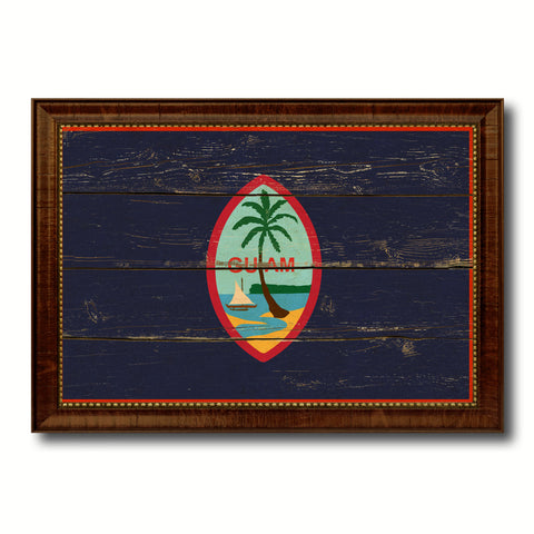 Guam US Territory Vintage Flag Canvas Print Brown Picture Frame