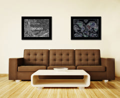 Chicago Illinois Vintage Monochrome Map Canvas Print, Gifts Picture Frames Home Decor Wall Art