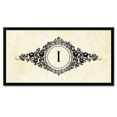 Alphabet Letter I White Canvas Print, Black Custom Frame