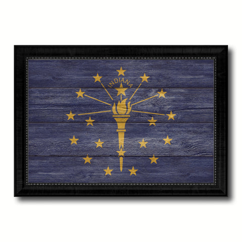 Indiana State Flag Texture Canvas Print with Black Picture Frame Home Decor Man Cave Wall Art Collectible Decoration Artwork Gifts