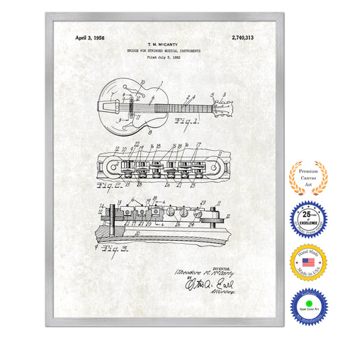 1956 Bridge for Guitar Stringed Musical Instruments Old Patent Art Print on Canvas Custom Framed Vintage Home Decor Wall Decoration Great for Gifts