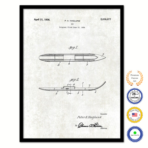 1936 Ski Old Patent Art Print on Canvas Custom Framed Vintage Home Decor Wall Decoration Great for Gifts