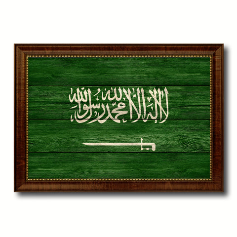 Saudi Arabia Country Flag Texture Canvas Print with Brown Custom Picture Frame Home Decor Gift Ideas Wall Art Decoration