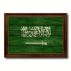 Saudi Arabia Country Flag Texture Canvas Print with Brown Custom Picture Frame Home Decor Gift Ideas Wall Art Decoration