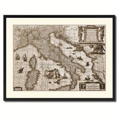 Italy Vintage Sepia Map Canvas Print, Picture Frame Gifts Home Decor Wall Art Decoration