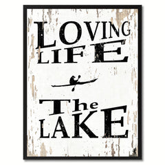 Loving Life The Lake Saying Canvas Print, Black Picture Frame Home Decor Wall Art Gifts