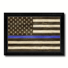 Thin Blue Line Honoring our Men and Women of Law Enforcement American Police USA Flag Texture Canvas Print with Black Picture Frame Gift Ideas Home Decor Wall Art