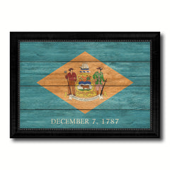 Delaware State Flag Texture Canvas Print with Black Picture Frame Home Decor Man Cave Wall Art Collectible Decoration Artwork Gifts