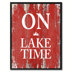 On Lake Time Saying Canvas Print, Black Picture Frame Home Decor Wall Art Gifts