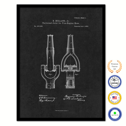 1879 Firefighter Universal Joint for Fire Engine Hose Vintage Patent Artwork Black Framed Canvas Home Office Decor Great for Firefighter Fireman Firewoman