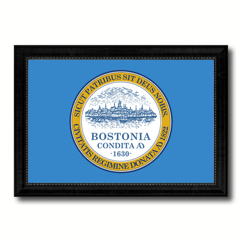 Naval & Maritime City Massachusetts State Vintage Flag Canvas Print Brown Picture Frame