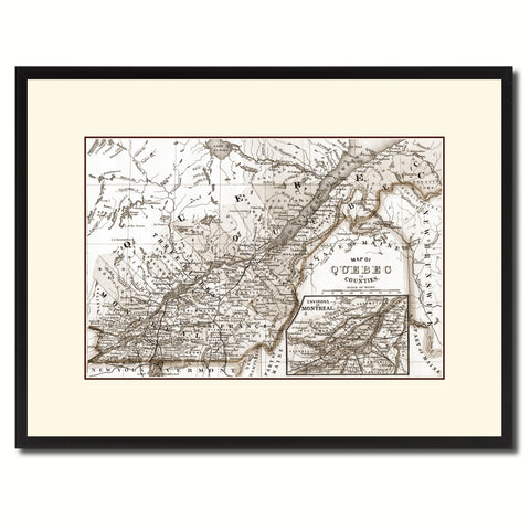 Quebec Montreal Vintage Sepia Map Canvas Print, Picture Frame Gifts Home Decor Wall Art Decoration