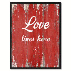 Love lives here Funny Quote Saying Gift Ideas Home Décor Wall Art