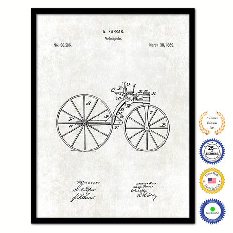 1869 Velocipede Old Patent Art Print on Canvas Custom Framed Vintage Home Decor Wall Decoration Great for Gifts