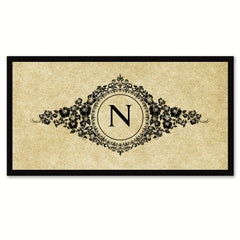 Alphabet Letter N Brown Canvas Print, Black Custom Frame