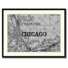Chicago Illinois Vintage B&W Map Canvas Print, Picture Frame Home Decor Wall Art Gift Ideas