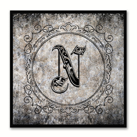 Alphabet N Black Canvas Print Black Frame Kids Bedroom Wall Décor Home Art