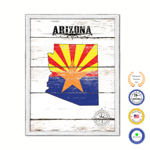 Arizona State Flag Texture Canvas Print with Black Picture Frame Home Decor Man Cave Wall Art Collectible Decoration Artwork Gifts
