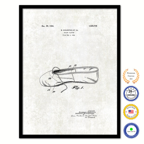 1924 Dancer Ballet Slipper Vintage Patent Artwork Black Framed Canvas Print Home Office Decor Great for Dancer Ballet