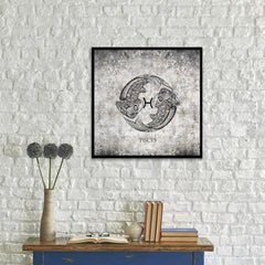Zodiac Pisces Horoscope Black Canvas Print, Black Picture Frame Home Decor Wall Art Gift