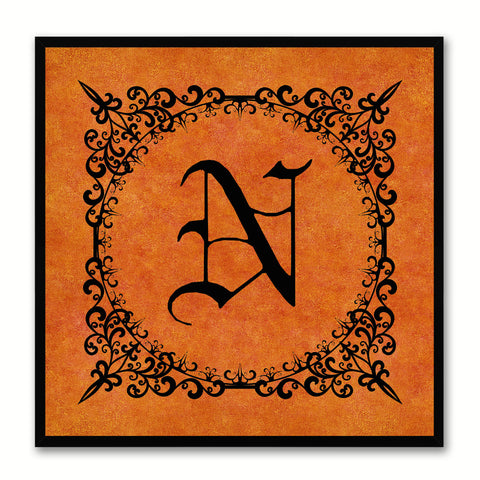 Alphabet N Orange Canvas Print Black Frame Kids Bedroom Wall Décor Home Art