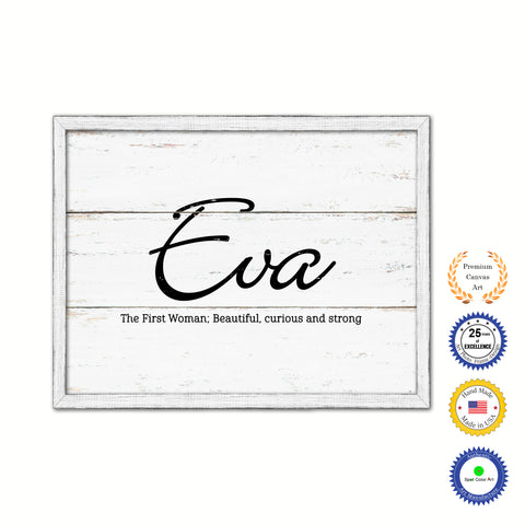 Eva Name Plate White Wash Wood Frame Canvas Print Boutique Cottage Decor Shabby Chic