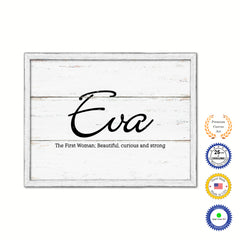 Eva Name Plate White Wash Wood Frame Canvas Print Boutique Cottage Decor Shabby Chic