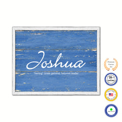 Joshua Name Plate White Wash Wood Frame Canvas Print Boutique Cottage Decor Shabby Chic