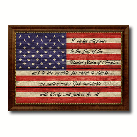 The Pledge of Allegiance American USA Flag Texture Canvas Print with Black Picture Frame Gift Ideas Home Decor Wall Art