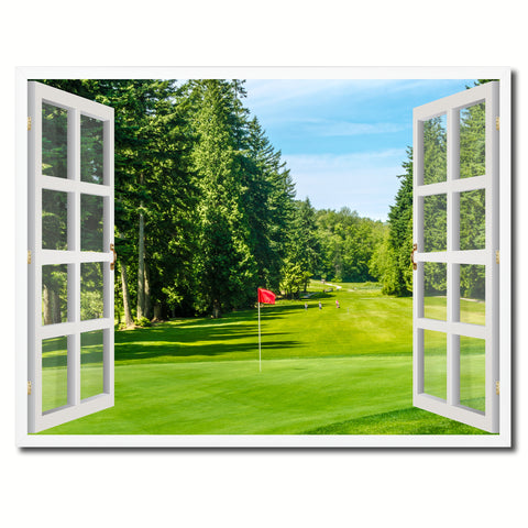 Vancouver Canada Golf Course View Picture French Window Framed Canvas Print Home Decor Wall Art Collection