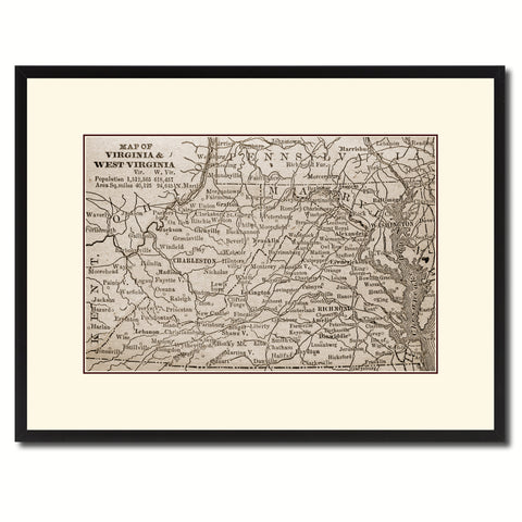 West Virginia Vintage Sepia Map Canvas Print, Picture Frame Gifts Home Decor Wall Art Decoration