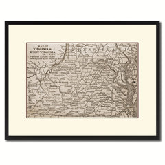 West Virginia Vintage Sepia Map Canvas Print, Picture Frame Gifts Home Decor Wall Art Decoration