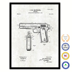 1911 Handgun Firearm Old Patent Art Print on Canvas Custom Framed Vintage Home Decor Wall Decoration Great for Gifts