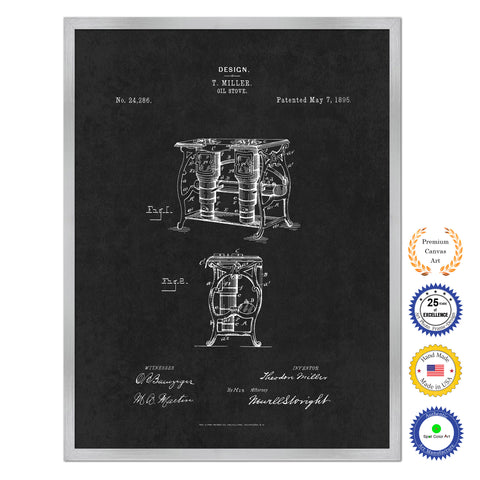 1895 Oil Stove Old Patent Art Print on Canvas Custom Framed Vintage Home Decor Wall Decoration Great for Gifts