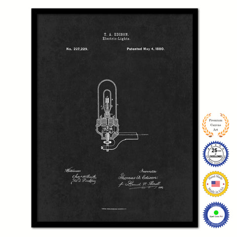 1880 Thomas Edison Electric Lights Vintage Patent Artwork Black Framed Canvas Home Office Decor Great for Thomas Edison Lover Electrician Inventor