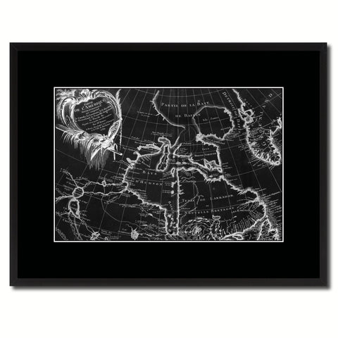 North East Canada & Greenland Vintage Monochrome Map Canvas Print, Gifts Picture Frames Home Decor Wall Art