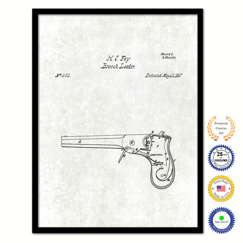 1853 Gun Revolver Old Patent Art Print on Canvas Custom Framed Vintage Home Decor Wall Decoration Great for Gifts