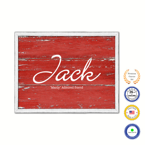 Jack Name Plate White Wash Wood Frame Canvas Print Boutique Cottage Decor Shabby Chic