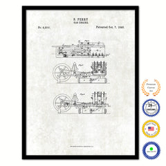 1846 Gas Engine Old Patent Art Print on Canvas Custom Framed Vintage Home Decor Wall Decoration Great for Gifts
