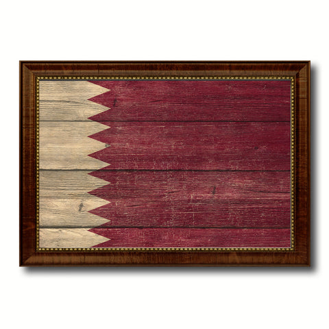 Qatar Country Flag Texture Canvas Print with Brown Custom Picture Frame Home Decor Gift Ideas Wall Art Decoration