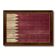 Qatar Country Flag Texture Canvas Print with Brown Custom Picture Frame Home Decor Gift Ideas Wall Art Decoration