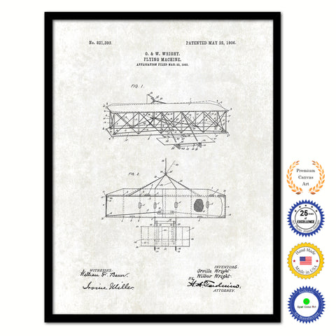 1906 Flying Machine Vintage Patent Artwork Black Framed Canvas Print Home Office Decor Great for Pilot Gift