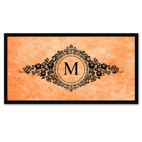 Alphabet Letter M Orange Canvas Print, Black Custom Frame