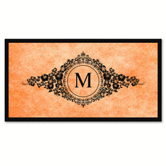 Alphabet Letter M Orange Canvas Print, Black Custom Frame