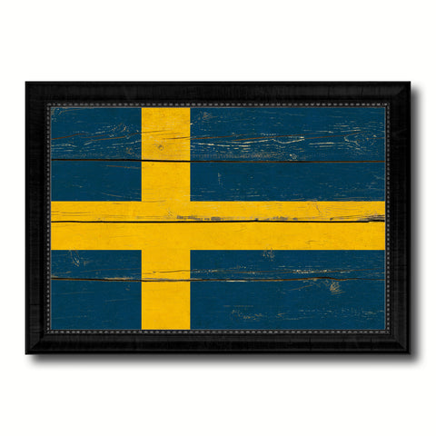 Sweden Country Flag Vintage Canvas Print with Black Picture Frame Home Decor Gifts Wall Art Decoration Artwork