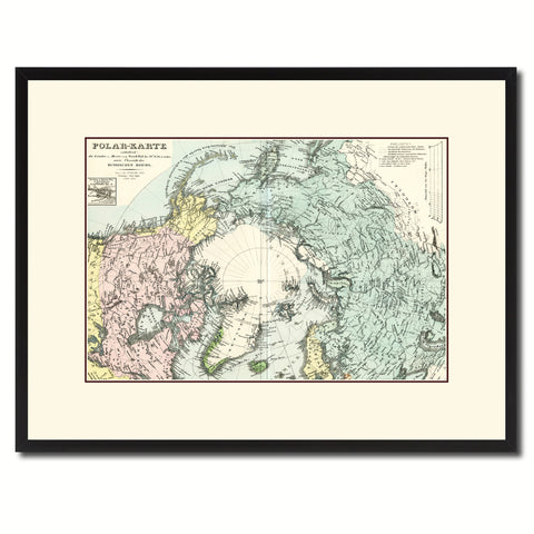 North Pole Stieler Vintage Antique Map Wall Art Home Decor Gift Ideas Canvas Print Custom Picture Frame