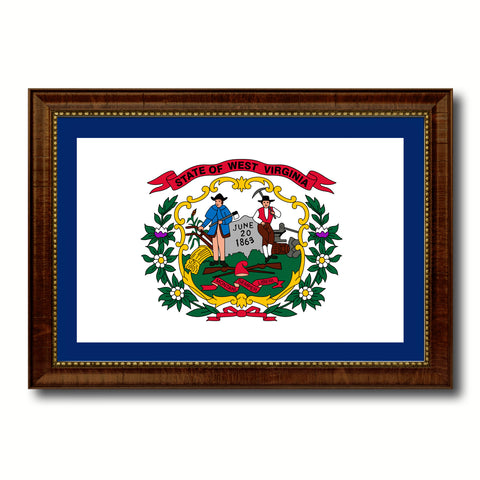 West Virginia State Flag Shabby Chic Gifts Home Decor Wall Art Canvas Print, White Wash Wood Frame